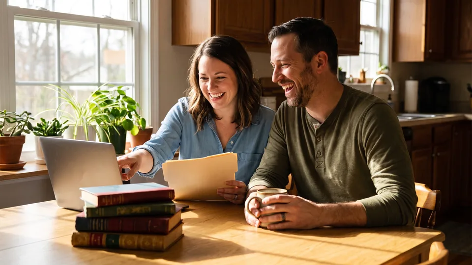 Couple at a Middle Tennessee kitchen table reviewing a private health plan application together