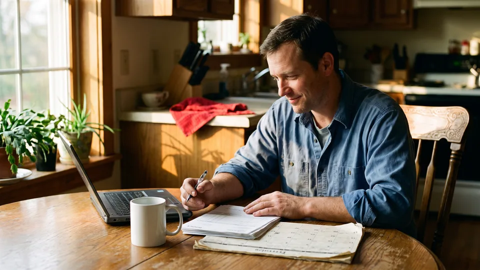 Self-employed contractor in Middle Tennessee going over income paperwork before open enrollment