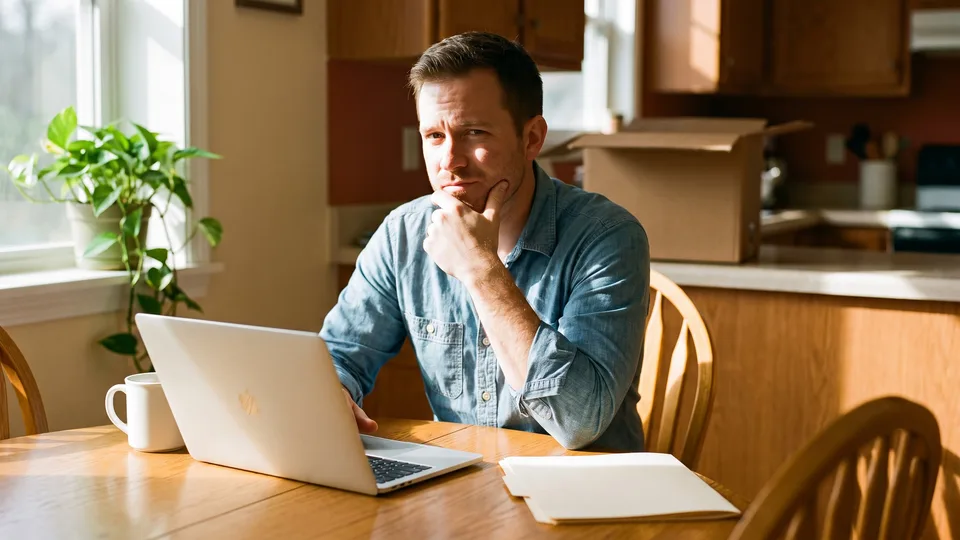 Self-employed Tennessean weighing a short-term health insurance plan at his kitchen table